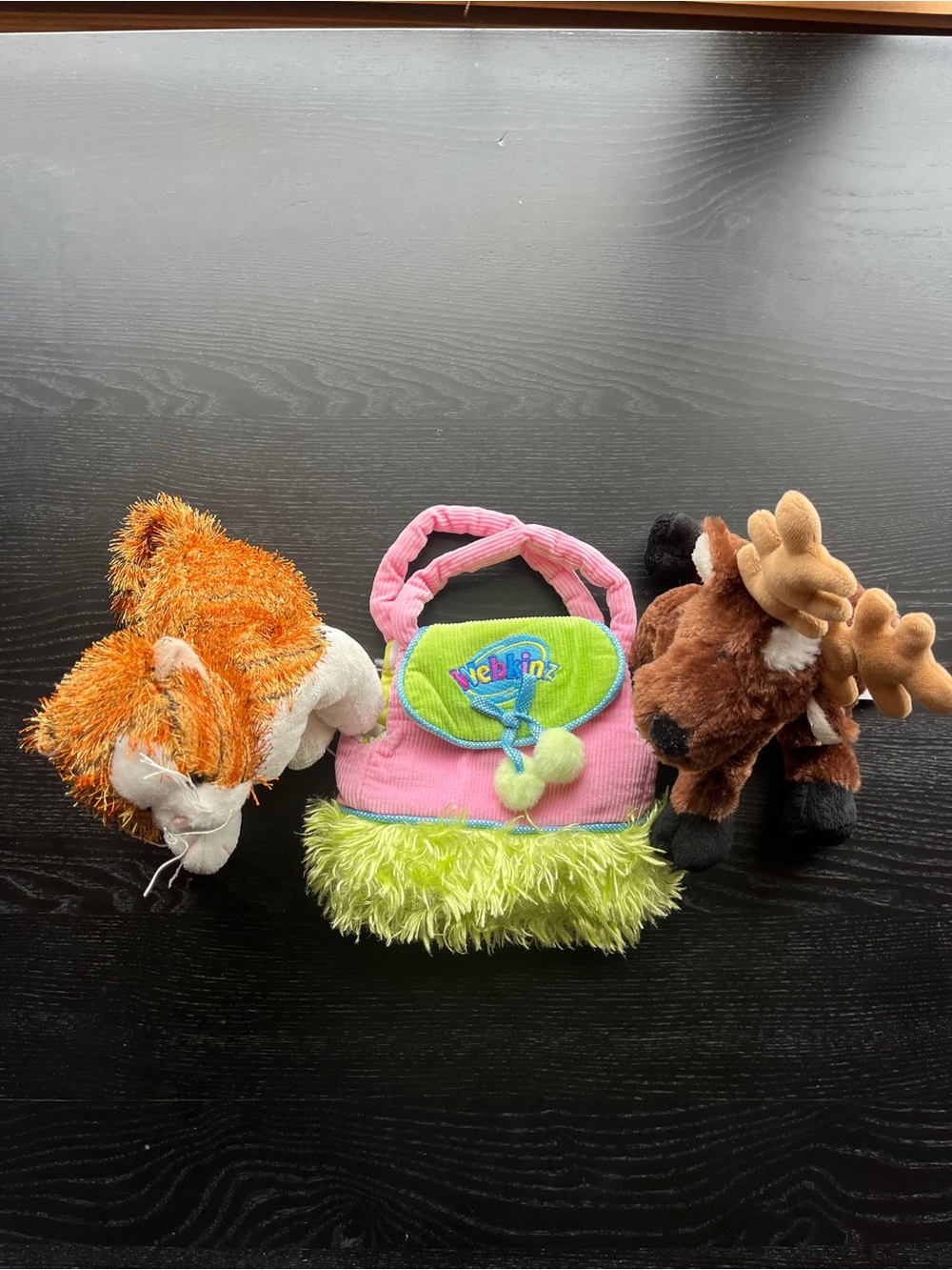 Webkinz Pink and Lime Plush Purse with Cat and Moose Plush Toys